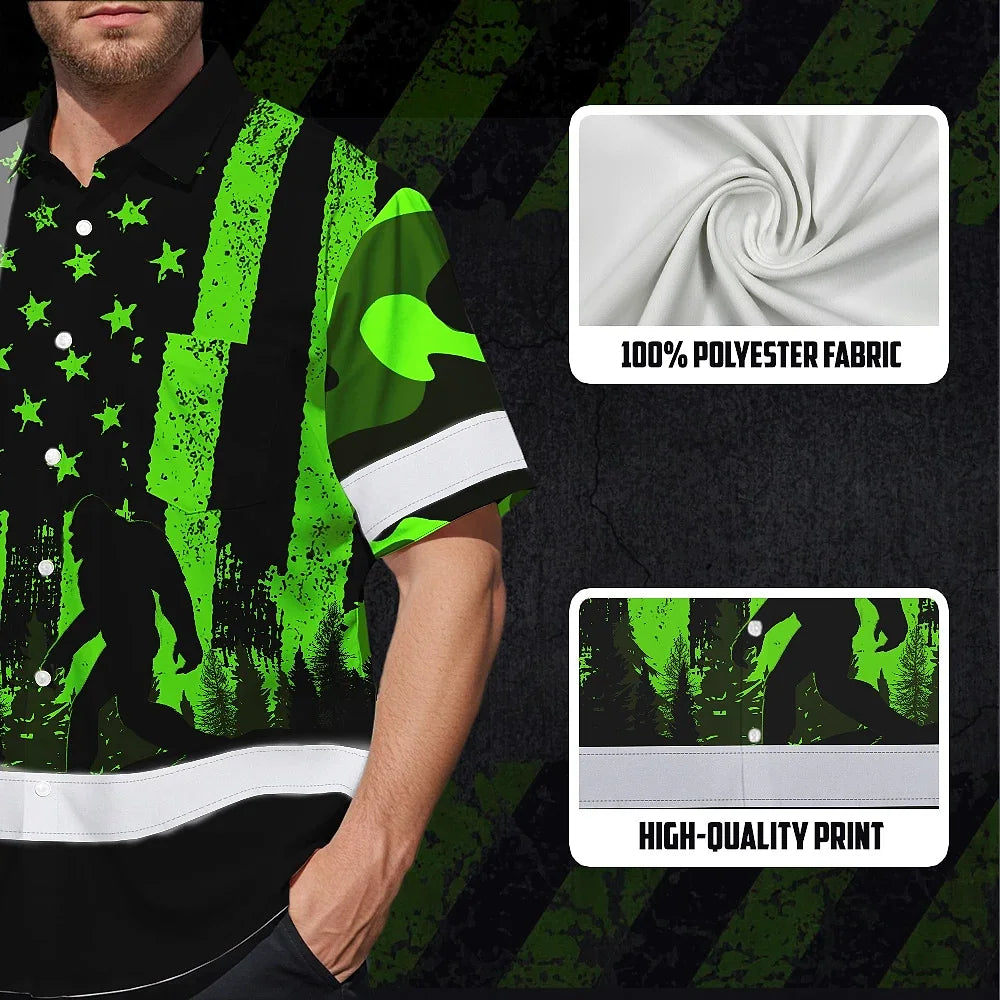 Hi Vis Hawaiian Shirt Reflective Green USA Flag With Gorillas Custom Name