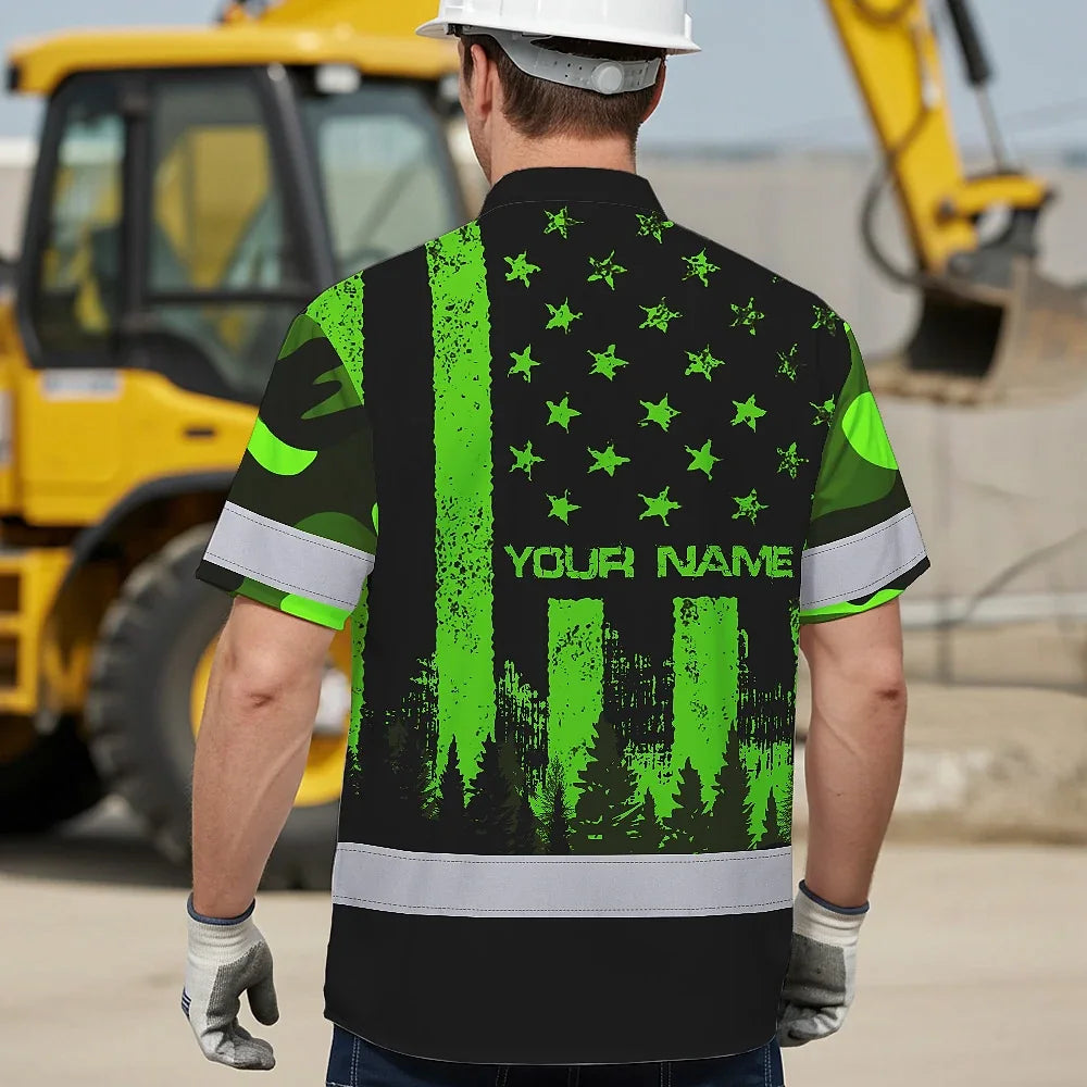 Hi Vis Hawaiian Shirt Reflective Green USA Flag With Gorillas Custom Name