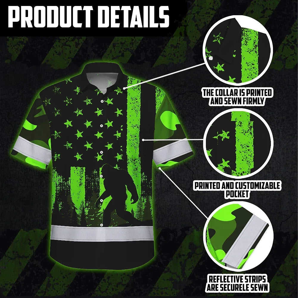 Hi Vis Hawaiian Shirt Reflective Green USA Flag With Gorillas Custom Name