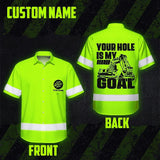 Hi Vis Hawaiian Shirt Reflective Green Your Hole Is My Goal Custom Name Safety Workwear, Hi Vis Shirts Funny