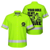 Hi Vis Hawaiian Shirt Reflective Green Your Hole Is My Goal Custom Name Safety Workwear, Hi Vis Shirts Funny