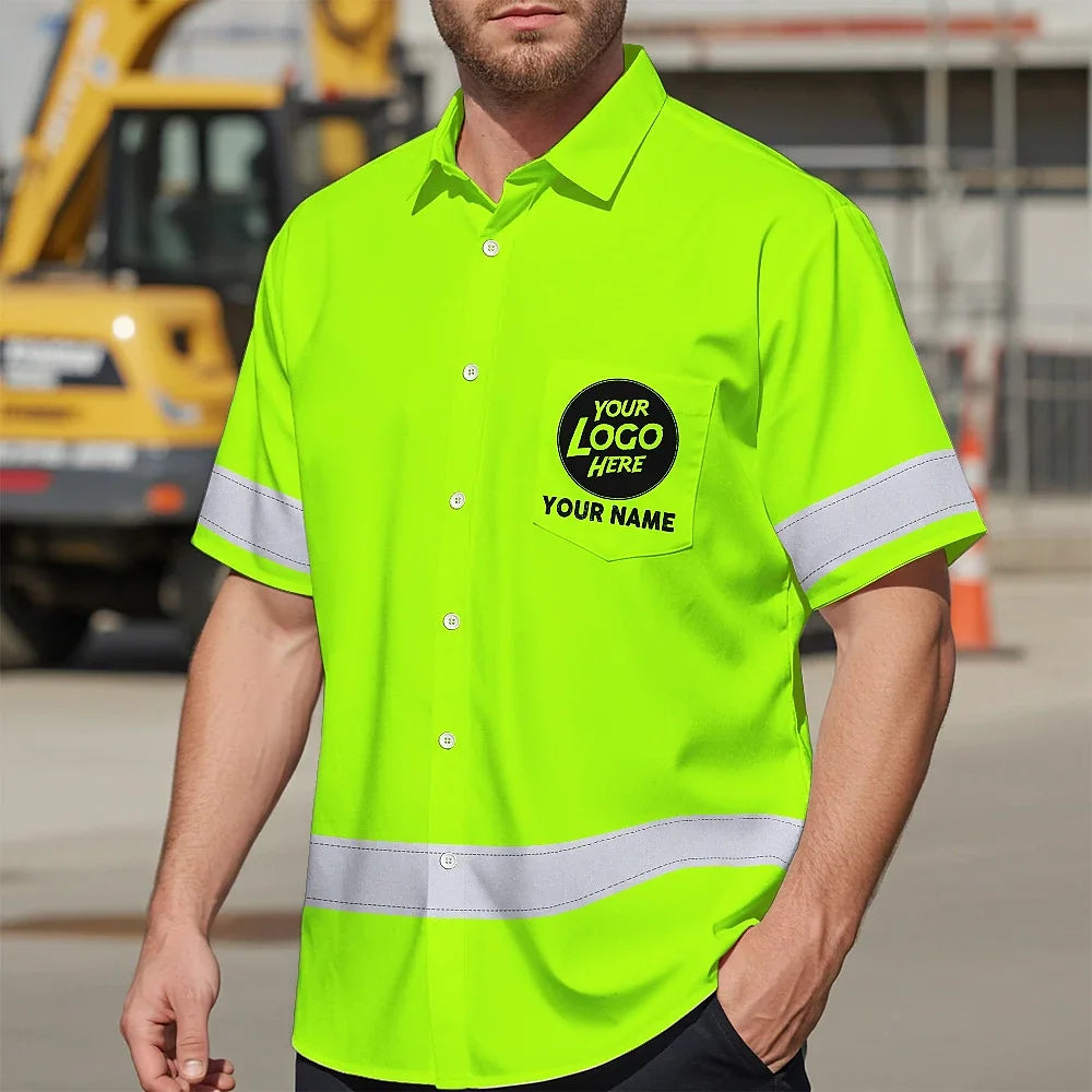 Hi Vis Hawaiian Shirt Reflective Green Your Hole Is My Goal Custom Name Safety Workwear, Hi Vis Shirts Funny