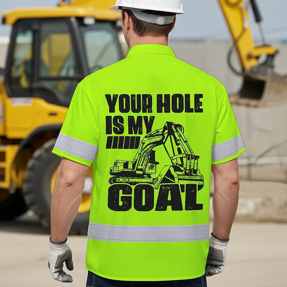 Hi Vis Hawaiian Shirt Reflective Green Your Hole Is My Goal Custom Name Safety Workwear, Hi Vis Shirts Funny