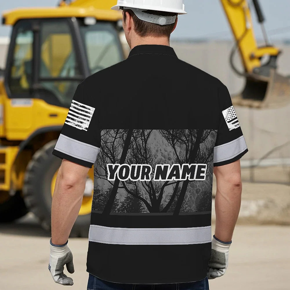 Hi Vis Hawaiian Shirt Reflective Grey Skull Custom Name Safety Workwear