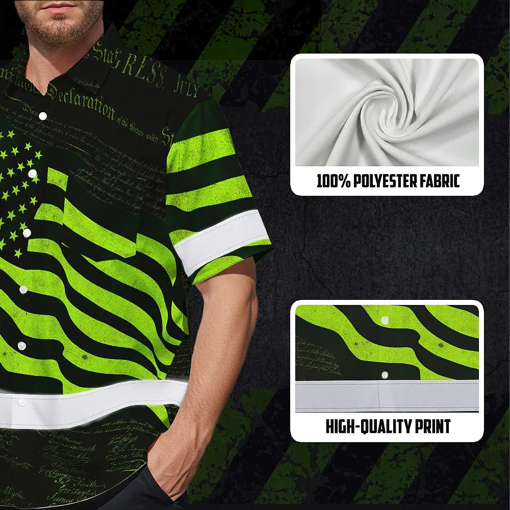 Hi Vis Hawaiian Shirt Reflective Independence USA Flag Safety Workwear