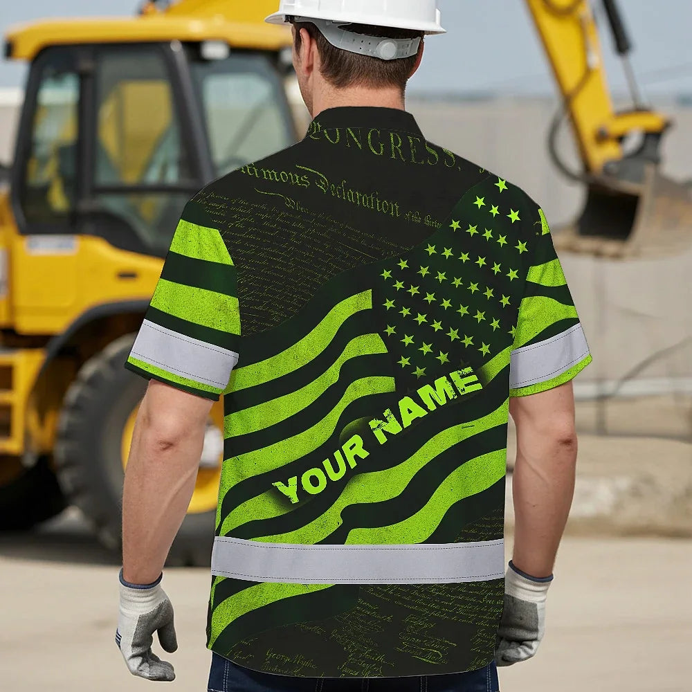 Hi Vis Hawaiian Shirt Reflective Independence USA Flag Safety Workwear