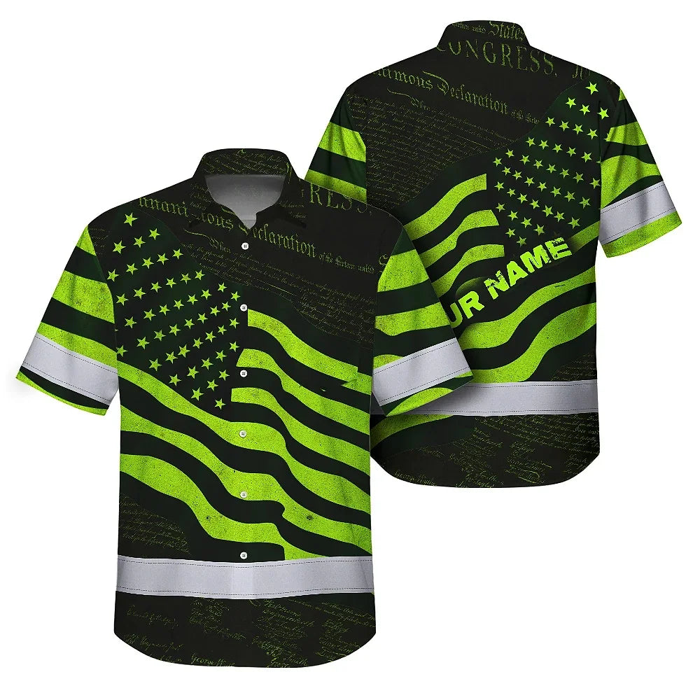 Hi Vis Hawaiian Shirt Reflective Independence USA Flag Safety Workwear