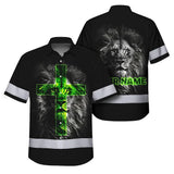 Hi Vis Hawaiian Shirt Reflective Jesus 6 Custom Name Safety Workwear For Truckers, Workers, Operator, Cyclists, Patriotic