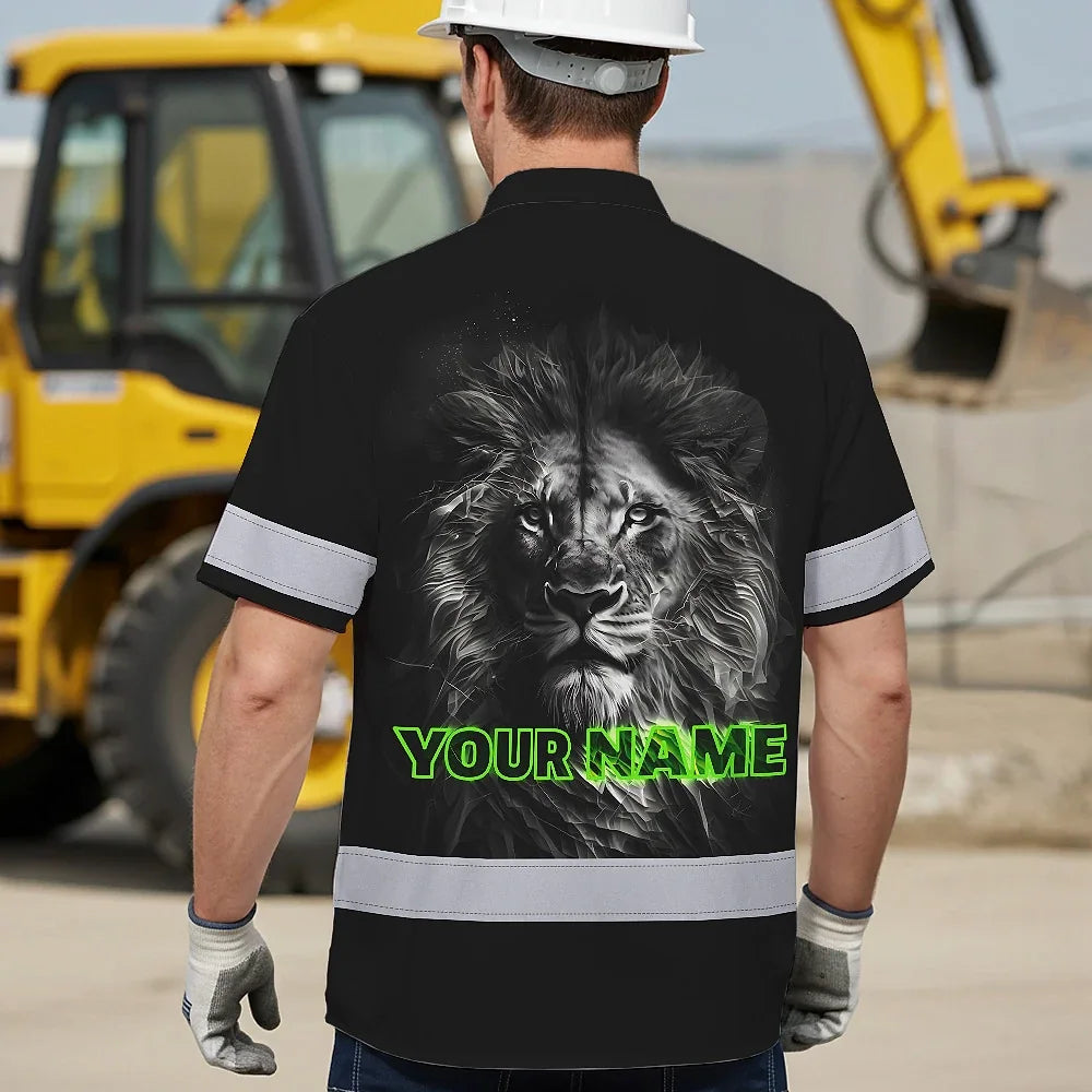 Hi Vis Hawaiian Shirt Reflective Jesus 6 Custom Name Safety Workwear For Truckers, Workers, Operator, Cyclists, Patriotic