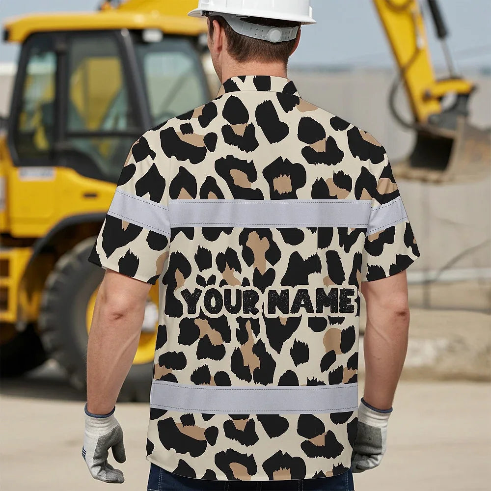 Hi Vis Hawaiian Shirt Reflective Leopard 2 Safety For Workers, Runners, Cyclists
