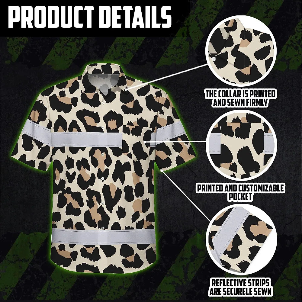 Hi Vis Hawaiian Shirt Reflective Leopard 2 Safety For Workers, Runners, Cyclists