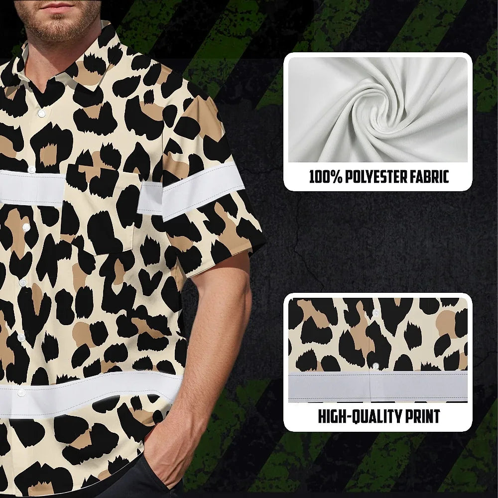 Hi Vis Hawaiian Shirt Reflective Leopard 2 Safety For Workers, Runners, Cyclists