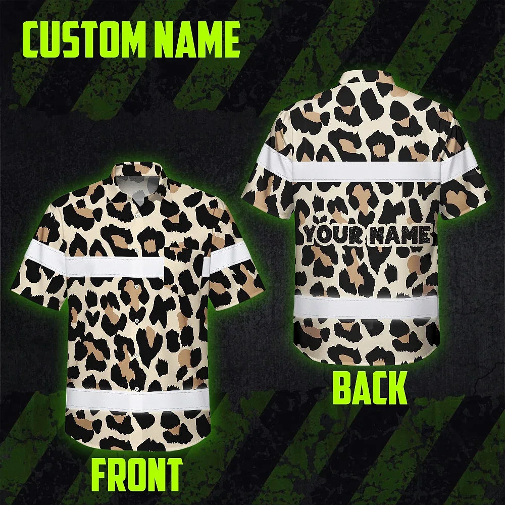 Hi Vis Hawaiian Shirt Reflective Leopard 2 Safety For Workers, Runners, Cyclists