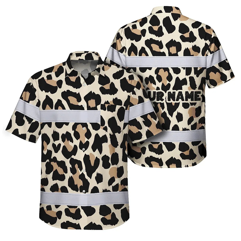 Hi Vis Hawaiian Shirt Reflective Leopard 2 Safety For Workers, Runners, Cyclists