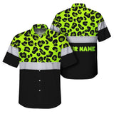 Hi Vis Hawaiian Shirt Reflective Leopard Custom Name Safety Workwear For Workers, Truckers, Operators