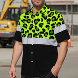 Hi Vis Hawaiian Shirt Reflective Leopard Custom Name Safety Workwear For Workers, Truckers, Operators