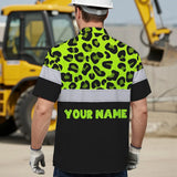 Hi Vis Hawaiian Shirt Reflective Leopard Custom Name Safety Workwear For Workers, Truckers, Operators