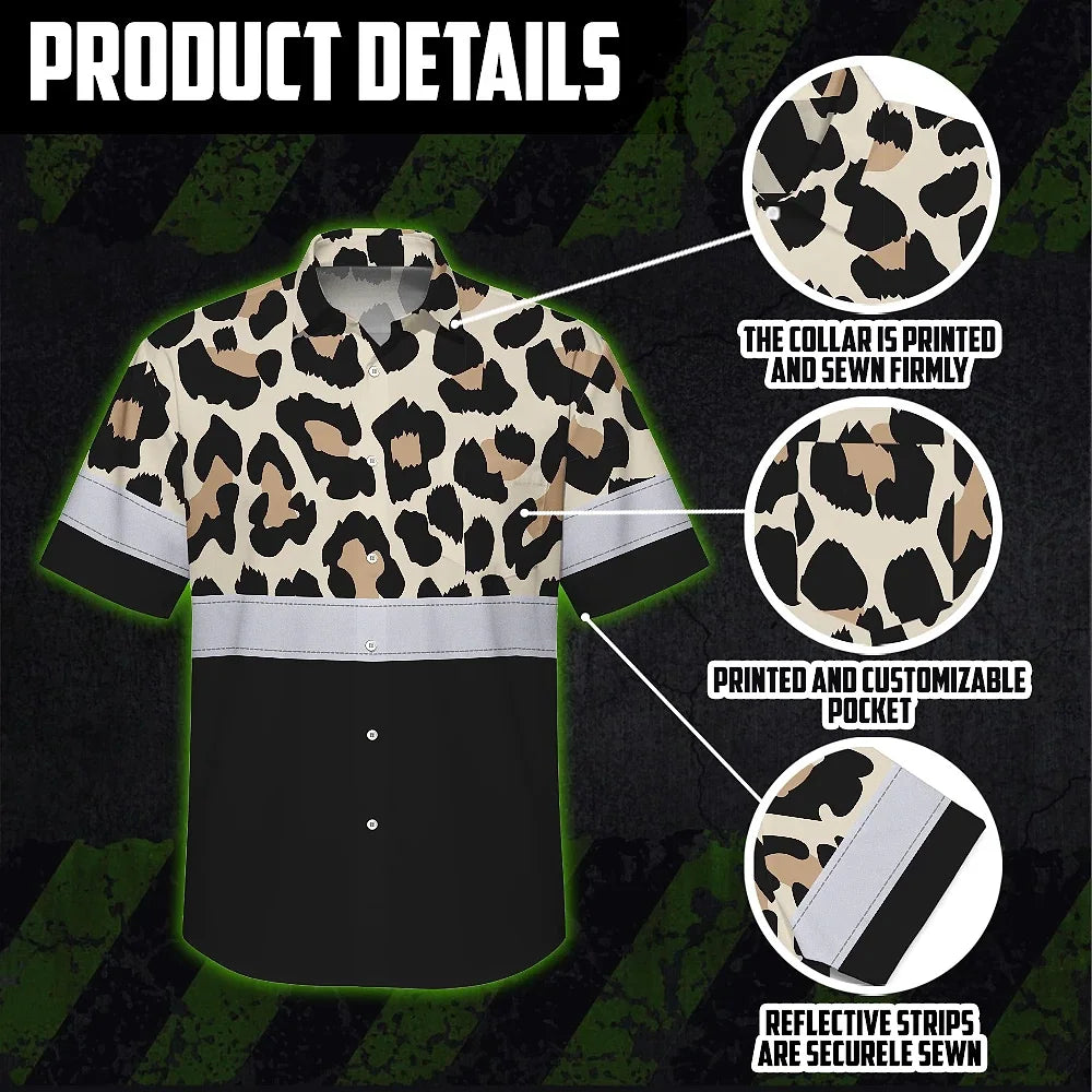 Hi Vis Hawaiian Shirt Reflective Leopard Safety For Workers, Runners, Cyclists