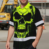 Hi Vis Hawaiian Shirt Reflective Lime Neon Skull Custom Name Safety Workwear For Runners, Cyclists, Skull Lover