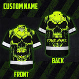 Hi Vis Hawaiian Shirt Reflective Lime Neon Skull Custom Name Safety Workwear For Runners, Cyclists, Skull Lover