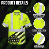 Hi Vis Hawaiian Shirt Reflective Lime US Flag Paint Safety Workwear
