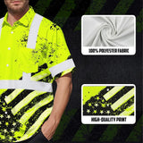 Hi Vis Hawaiian Shirt Reflective Lime US Flag Paint Safety Workwear