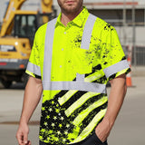 Hi Vis Hawaiian Shirt Reflective Lime US Flag Paint Safety Workwear