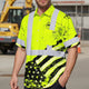 Lime US Flag Paint Hi-Vis Hawaiian Shirt