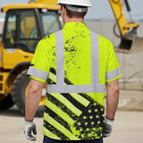 Hi Vis Hawaiian Shirt Reflective Lime US Flag Paint Safety Workwear