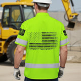 Hi Vis Hawaiian Shirt Reflective Lime USA Flag Safety Workwear For Workers, Truckers, Operators