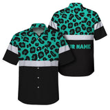 Hi Vis Hawaiian Shirt Reflective Mint Leopard Custom Name Safety Workwear For Workers, Truckers, Operators