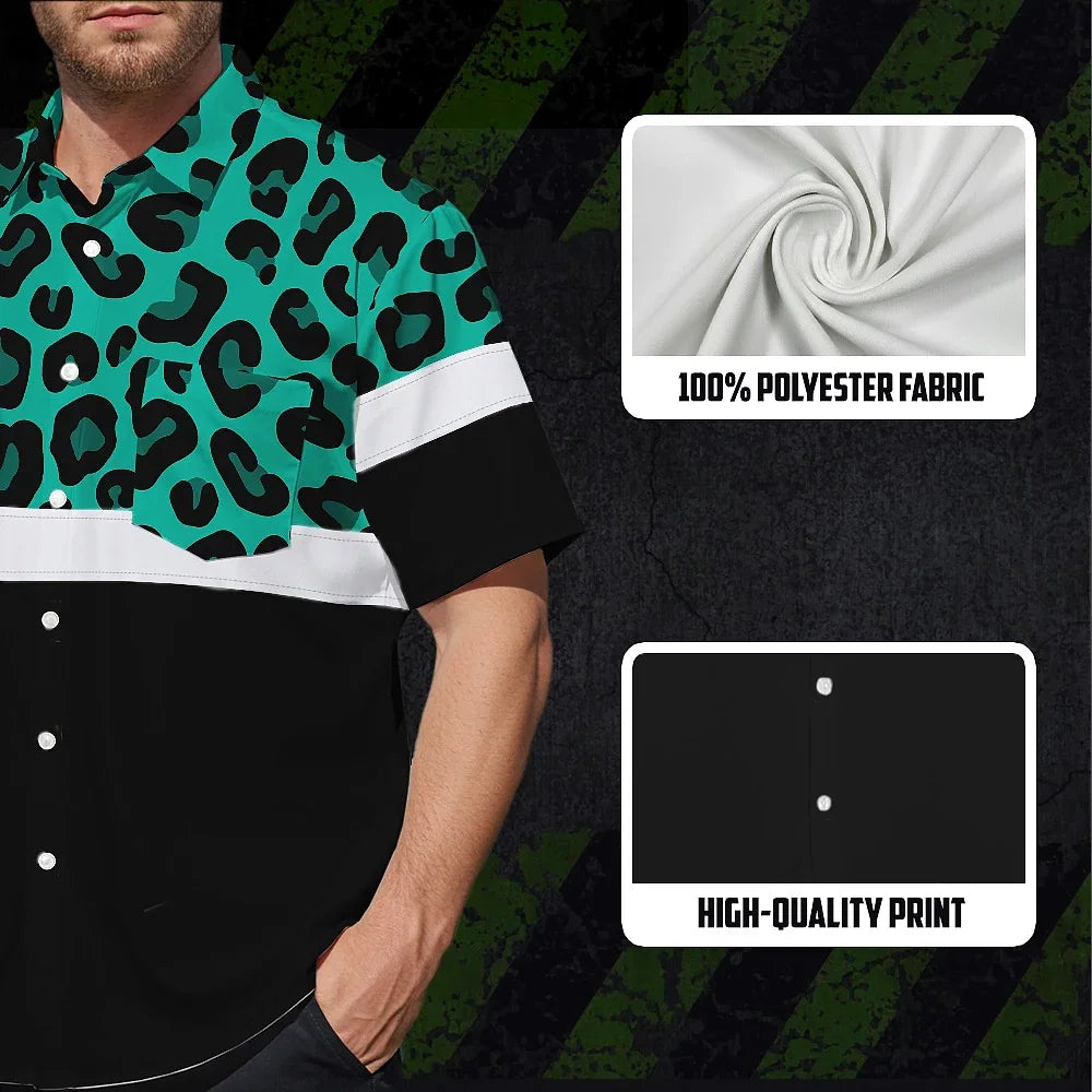 Hi Vis Hawaiian Shirt Reflective Mint Leopard Custom Name Safety Workwear For Workers, Truckers, Operators