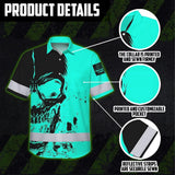 Hi Vis Hawaiian Shirt Reflective Mint Neon Skull Custom Name Safety Workwear For Runners, Cyclists, Skull Lover