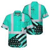 Hi Vis Hawaiian Shirt Reflective Mint US Flag Paint Safety Workwear