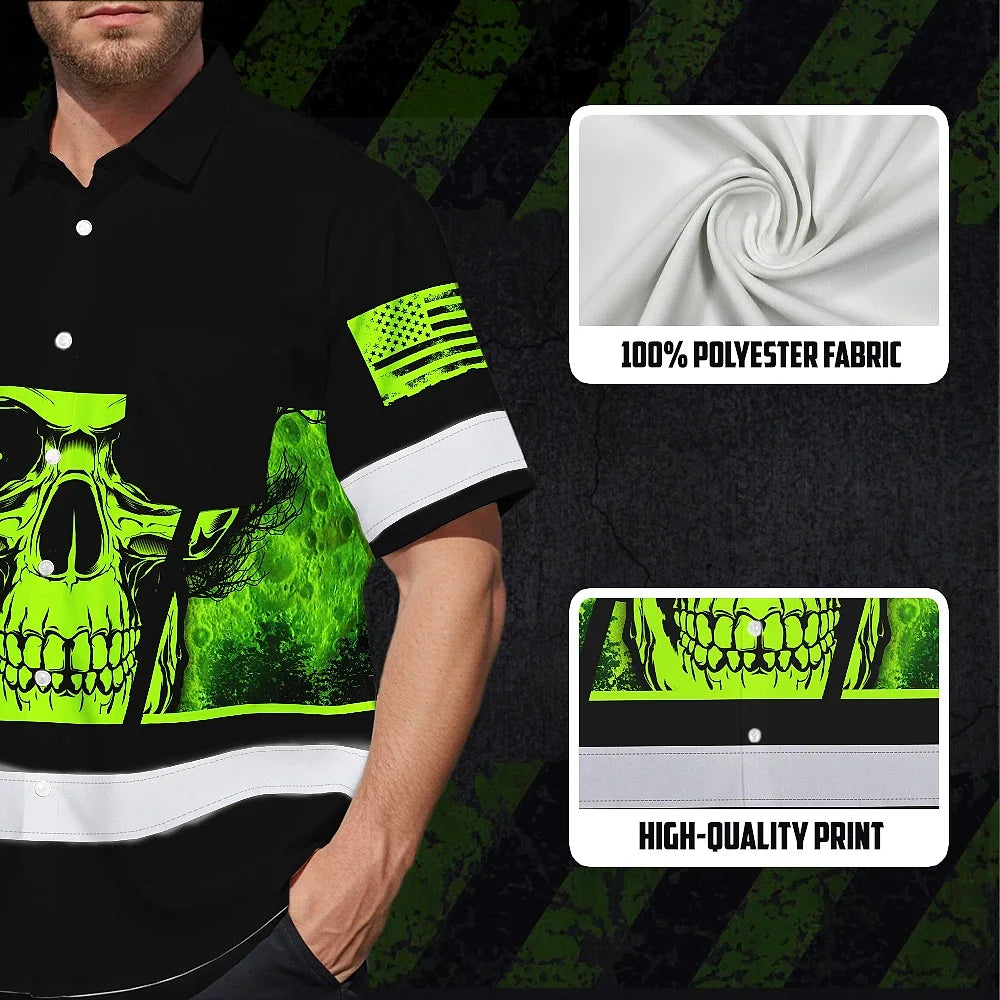 Hi Vis Hawaiian Shirt Reflective Neon Skull Custom Name Safety Workwear