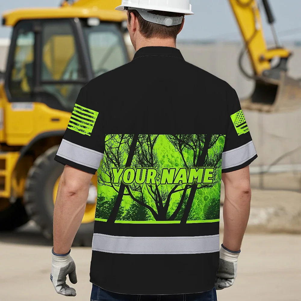 Hi Vis Hawaiian Shirt Reflective Neon Skull Custom Name Safety Workwear