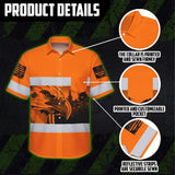Hi Vis Hawaiian Shirt Reflective Orange Eagle USA Flag Custom Name Safety