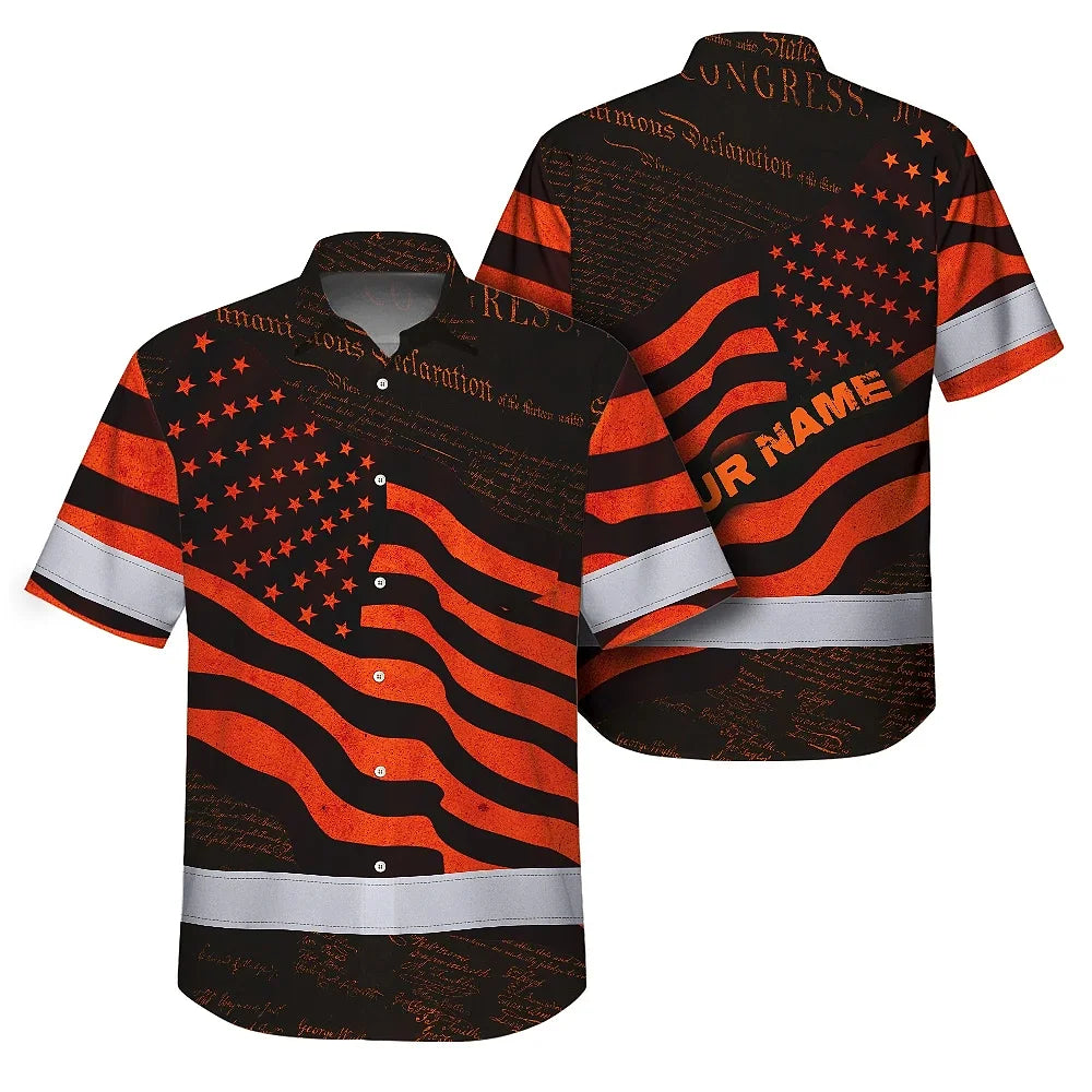 Hi Vis Hawaiian Shirt Reflective Orange Neon Independence USA Flag