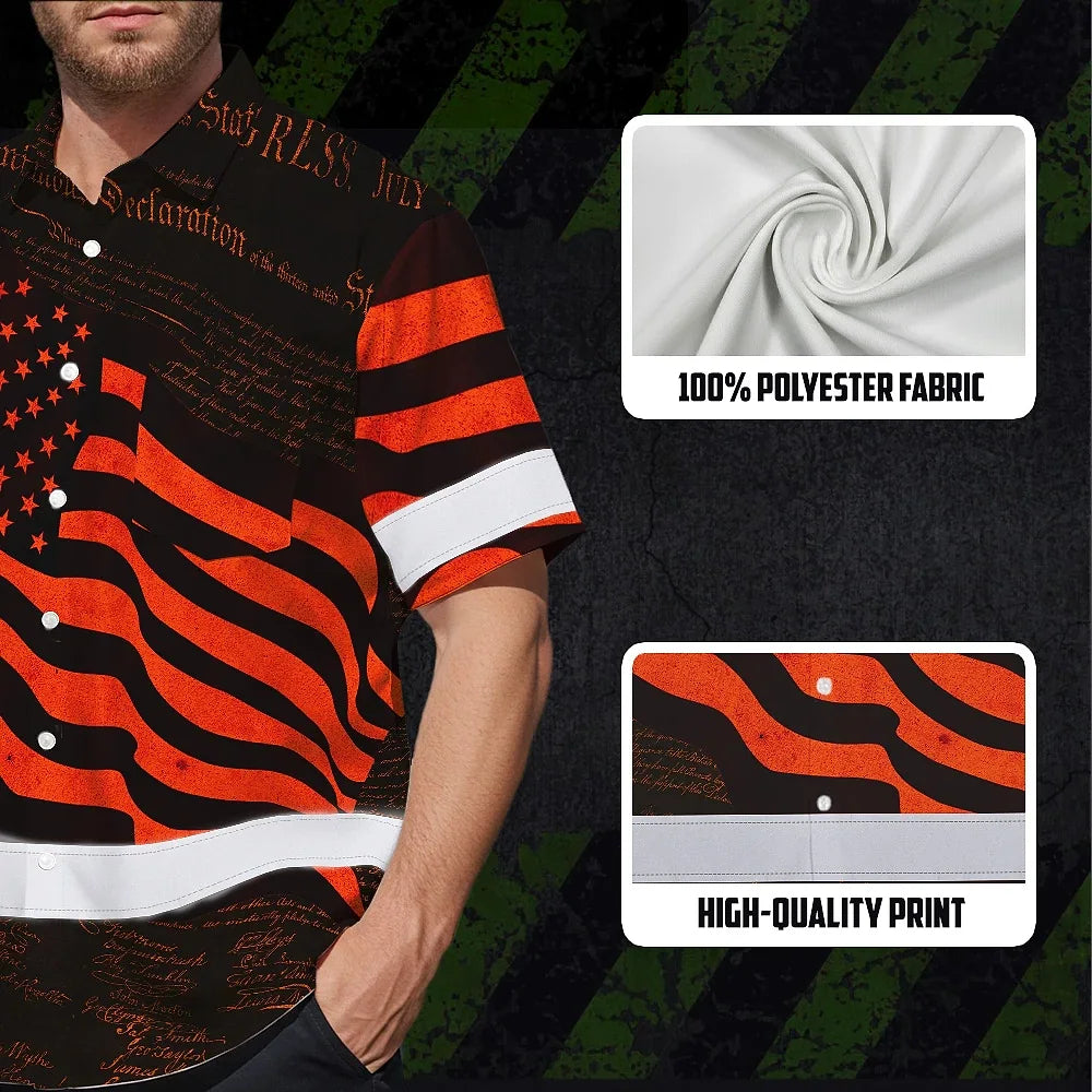 Hi Vis Hawaiian Shirt Reflective Orange Neon Independence USA Flag