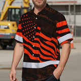 Hi Vis Hawaiian Shirt Reflective Orange Neon Independence USA Flag