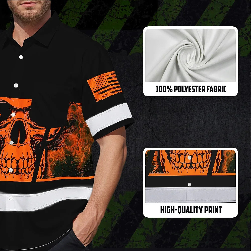 Hi Vis Hawaiian Shirt Reflective Orange Skull Custom Name Safety Workwear