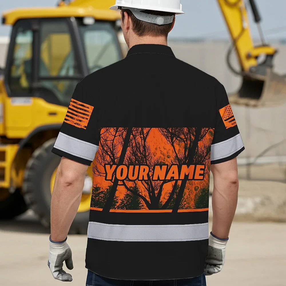 Hi Vis Hawaiian Shirt Reflective Orange Skull Custom Name Safety Workwear