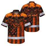 Hi Vis Hawaiian Shirt Reflective Orange Skull US Flag Custom Name Safety