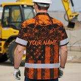 Hi Vis Hawaiian Shirt Reflective Orange Skull US Flag Custom Name Safety