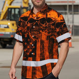 Hi Vis Hawaiian Shirt Reflective Orange Skull US Flag Custom Name Safety