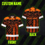 Hi Vis Hawaiian Shirt Reflective Orange Skull US Flag Custom Name Safety