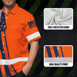 Hi Vis Hawaiian Shirt Reflective Orange US Flag Custom Name Safety Workwear For Workers, Truckers