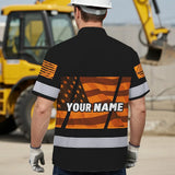 Hi Vis Hawaiian Shirt Reflective Orange USA Flag Custom Name Safety Workwear