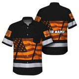 Hi Vis Hawaiian Shirt Reflective Orange USA Flag Custom Name Safety Workwear