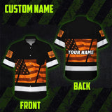 Hi Vis Hawaiian Shirt Reflective Orange USA Flag Custom Name Safety Workwear